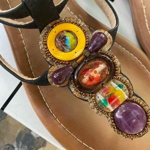 Bohemian retro beaded sandals with back zip